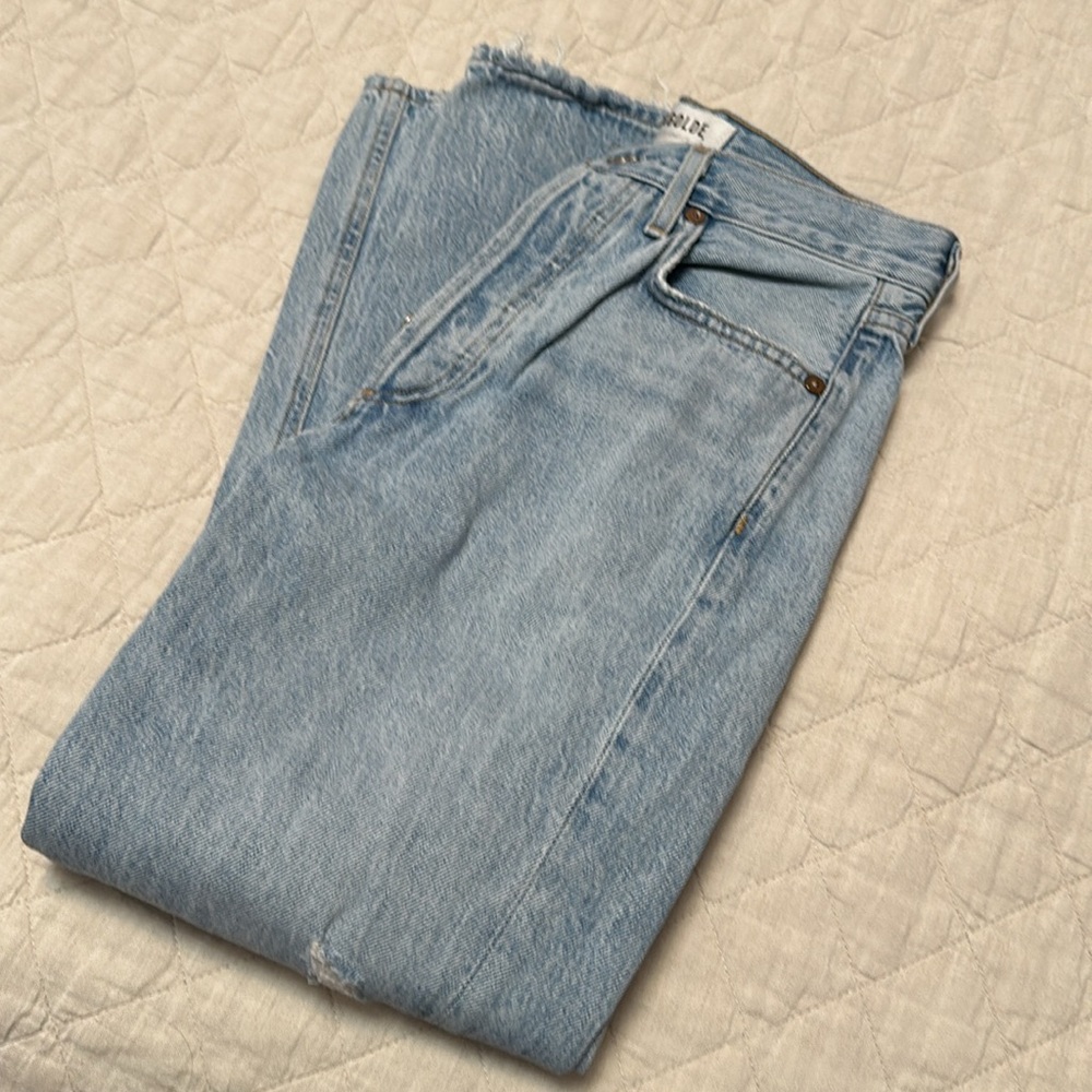 Aritzia Agolde - Riley High Waist Crop Jean - Ripped Blue Size 24 - Shatter Wash - Picture 9 of 9